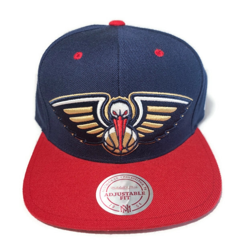 New Orleans Pelicans Mitchell & Ness Snapback Hat Blue Red Stitched logo